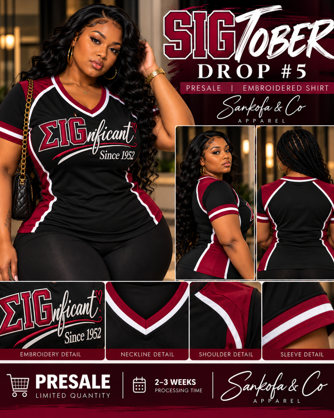 SIGtober Drop #5 – SIGnificant Since 1952 Embroidered V-Neck Tee