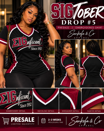 SIGtober Drop #5 – SIGnificant Since 1952 Embroidered V-Neck Tee